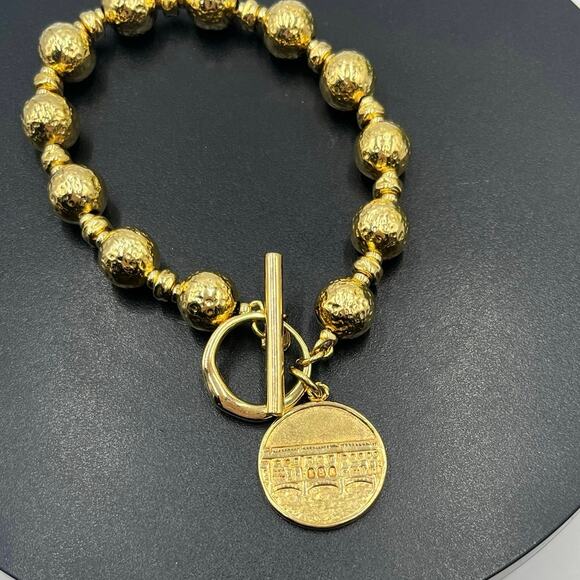 Bellezza Bronze Italy Fleur-de-lis Textured Beaded Toggle Charm Bracelet - Picture 7 of 9